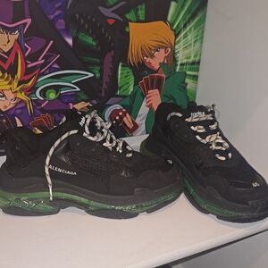 Balenciaga Black Sneakers with Green Soles